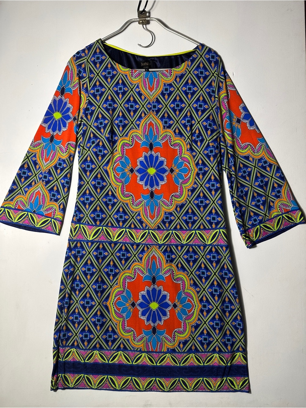 Laundry By Shelli Segal Navy Multicolor Geometric Floral Shift Dress